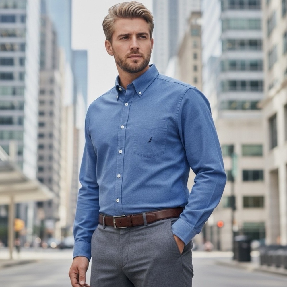 Nautica Vintage Oxford Button-Down Shirt Men’s 15.5 34/35 Blue Long Sleeve